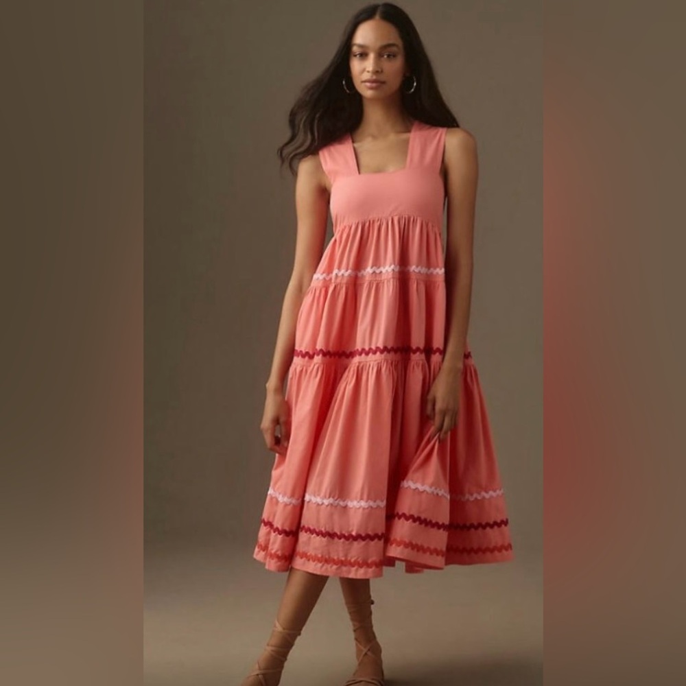 Anthropologie Helena Square-Neck Tiered Midi Dress- NWT- Small